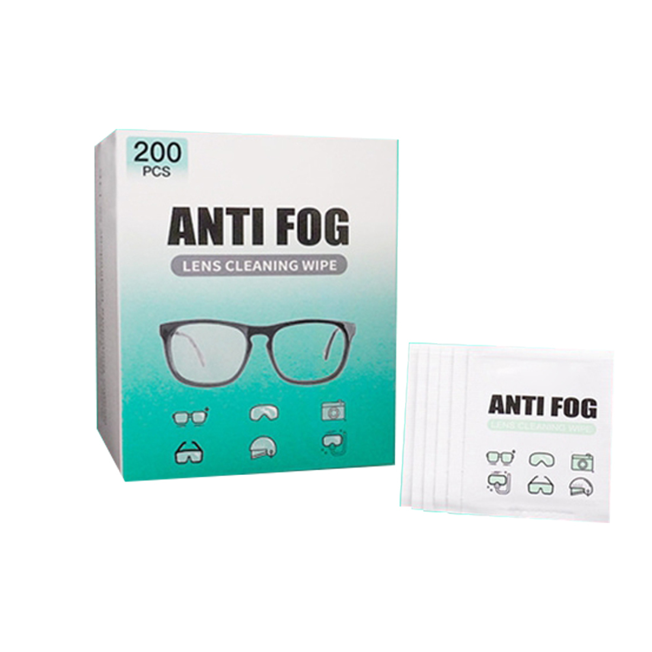 MoreChioce 200PCS Anti Fog Wipes for Glasses Lens Cleaning Wipes  Pre-moistened Individually Wrapped Eye Glasses Cleaner